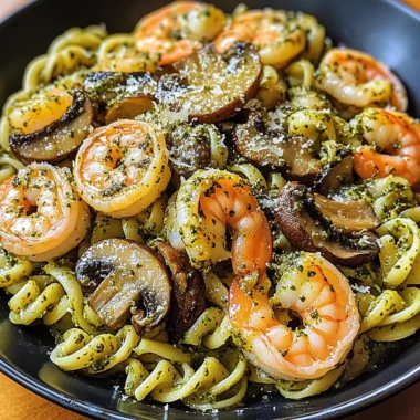 Pesto Shrimp Mushroom Pasta