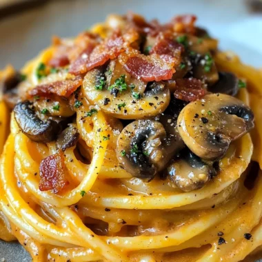 Pumpkin & Mushroom Spaghetti with Crispy Bacon