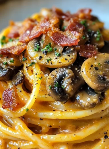 Pumpkin & Mushroom Spaghetti with Crispy Bacon
