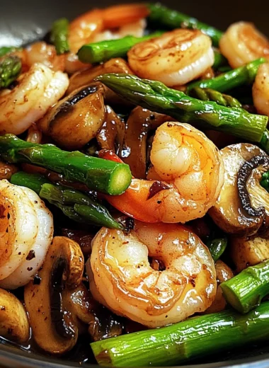 Shrimp and asparagus stir-fry with mushrooms