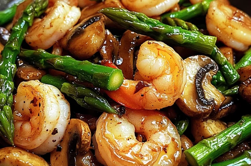 Shrimp and asparagus stir-fry with mushrooms