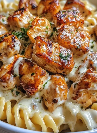 Twisted Pasta with Honey Garlic Chicken and Parmesan Cream