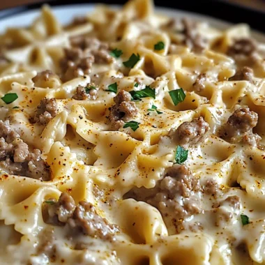 Cajun Cream Cheese Alfredo Bowties with Spiced Ground Beef