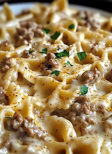 Cajun Cream Cheese Alfredo Bowties with Spiced Ground Beef