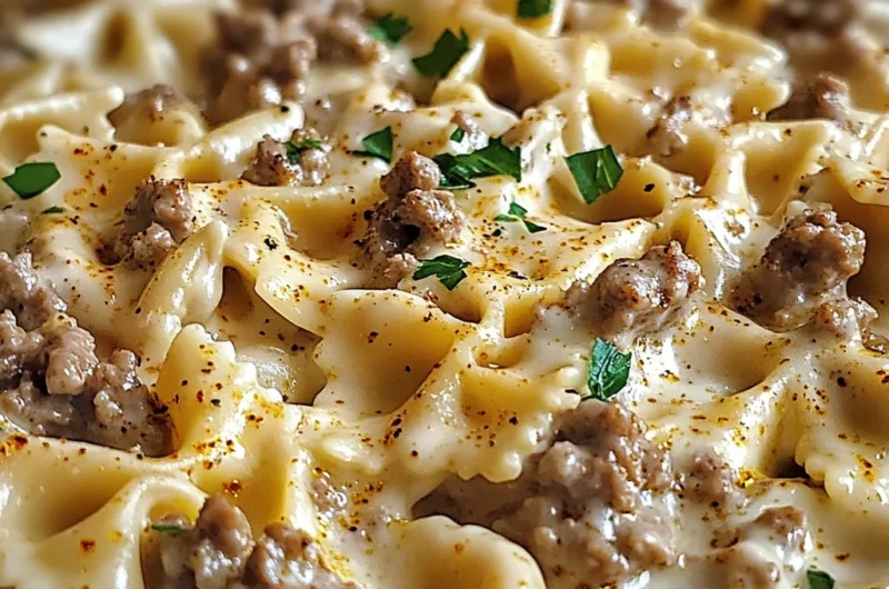 Cajun Cream Cheese Alfredo Bowties with Spiced Ground Beef