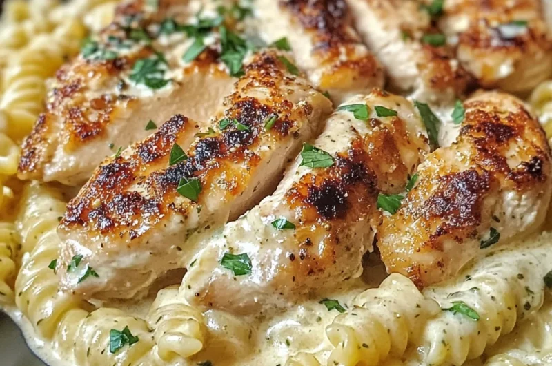 Creamy Garlic Parmesan Chicken with Cheesy Twisted Pasta