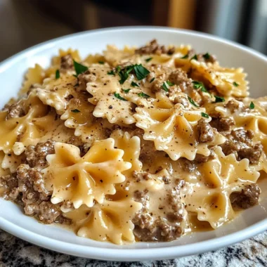 Creamy Parmesan Garlic Beef Bowtie Pasta