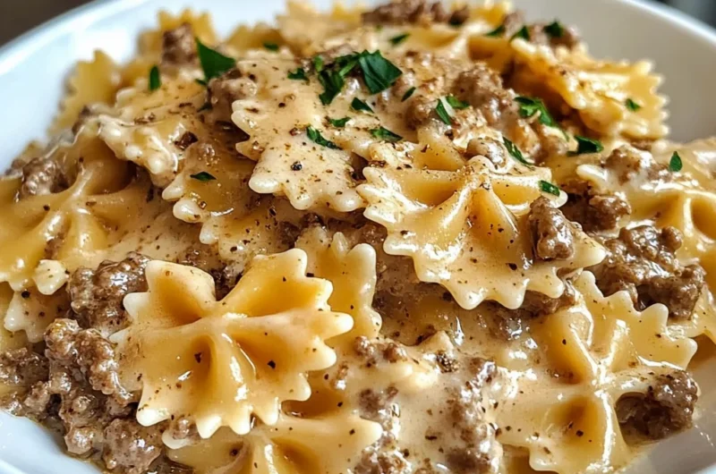 Creamy Parmesan Garlic Beef Bowtie Pasta