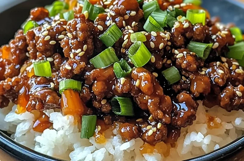 Crispy Honey Garlic Ground Beef Rice Bowl