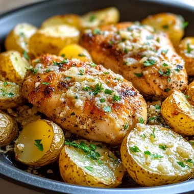 Easy Garlic Parmesan Chicken & Potatoes One Pan Dinner