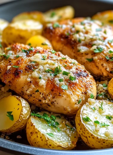 Easy Garlic Parmesan Chicken & Potatoes One Pan Dinner