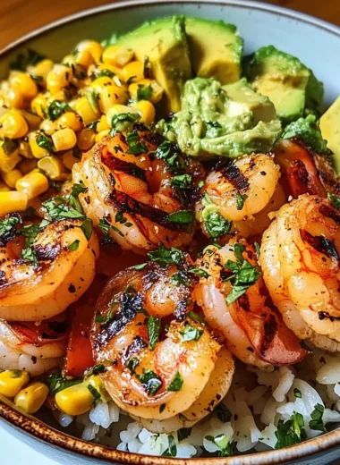 Grilled Shrimp Bowl with Avocado Corn Salsa