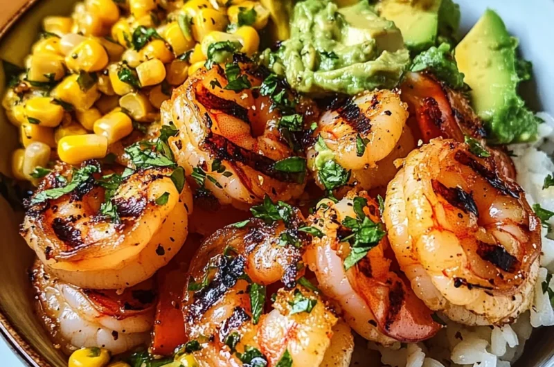 Grilled Shrimp Bowl with Avocado Corn Salsa