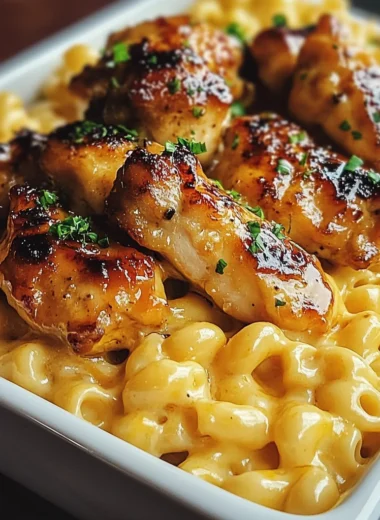 High Protein Honig Knoblauch Butter Hähnchen mit Mac Cheese