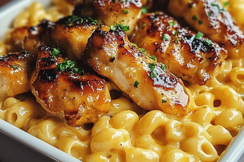 High Protein Honig Knoblauch Butter Hähnchen mit Mac Cheese
