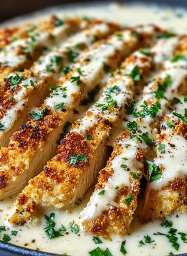 Parmesan Crusted Chicken in Garlic Cream Sauce