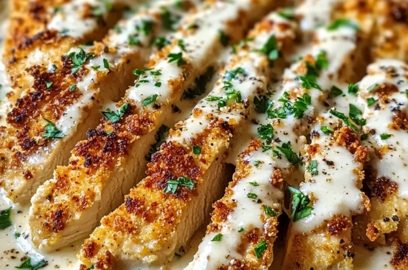 Parmesan Crusted Chicken in Garlic Cream Sauce
