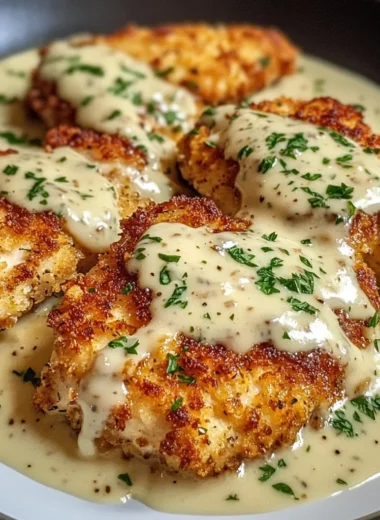 Parmesan Crusted Chicken with Creamy Garlic Sauce