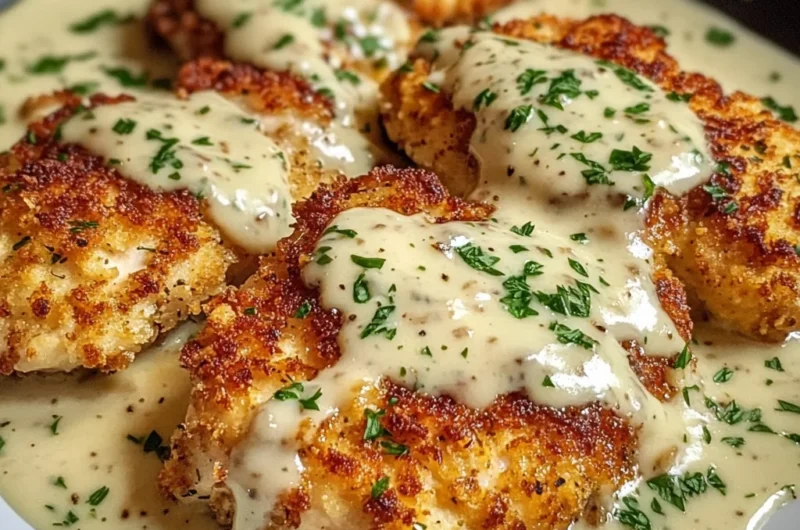 Parmesan Crusted Chicken with Creamy Garlic Sauce