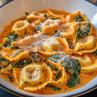 Quick Tortelloni with Spinach in a Creamy Tomato Sauce