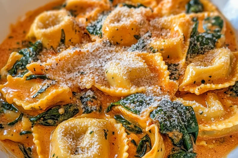 Quick Tortelloni with Spinach in a Creamy Tomato Sauce