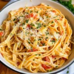 Roasted Garlic and Red Pepper Fettucine Alfredo