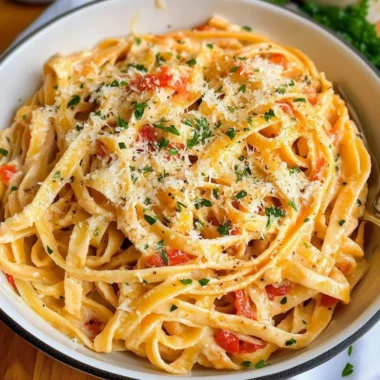 Roasted Garlic and Red Pepper Fettucine Alfredo