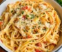 Roasted Garlic and Red Pepper Fettucine Alfredo