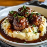 Salisbury Steak Meatballs with Garlic Herb Mashed Potatoes