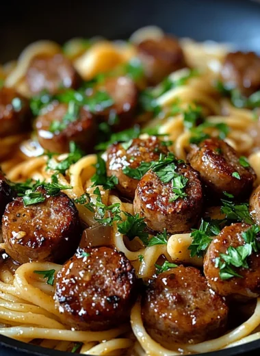 Sticky Honey Garlic Sausage Pasta Skillet Recipe