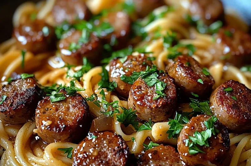 Sticky Honey Garlic Sausage Pasta Skillet Recipe