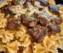 Cajun Steak Tips in Cheesy Parmesan Bowtie Pasta