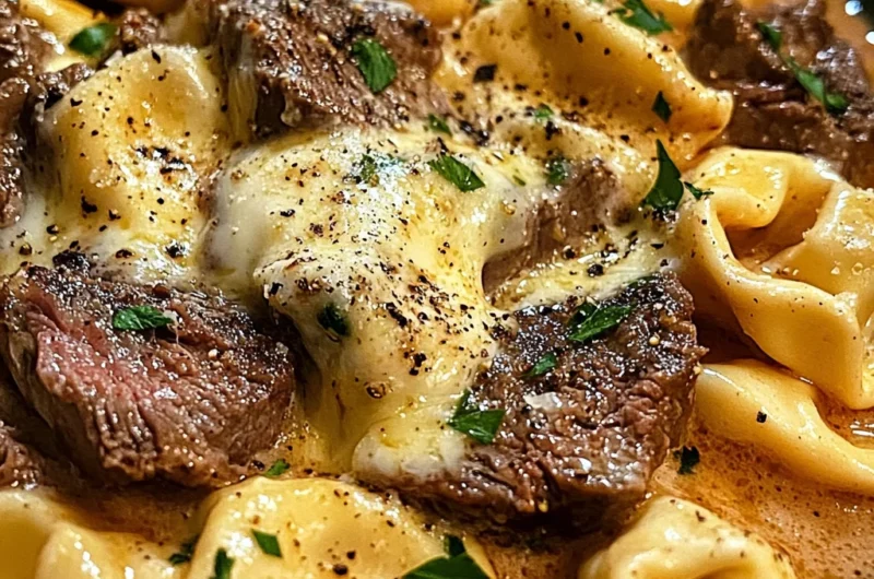 Cheesesteak Tortellini in Rich Provolone Sauce