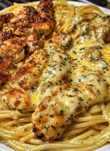 Cheesy Herb Chicken Spaghetti in Velvety Alfredo Sauce