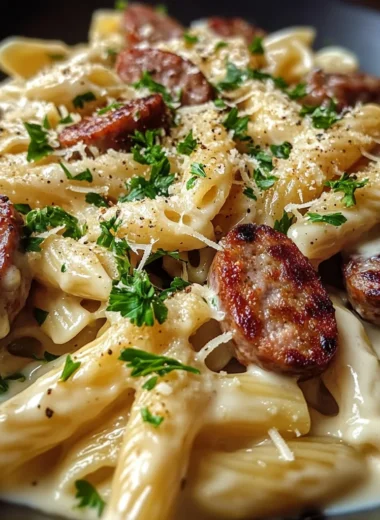 Creamy Cajun Honey Mustard White Cheddar Sausage Pasta