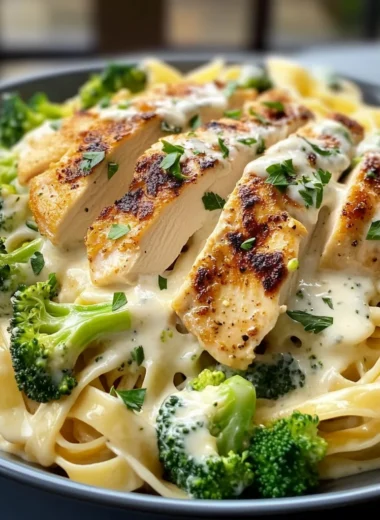 Creamy Chicken Broccoli Fettuccine Alfredo