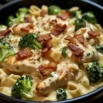 Creamy Garlic Butter Alfredo with Chicken, Bacon & Broccoli