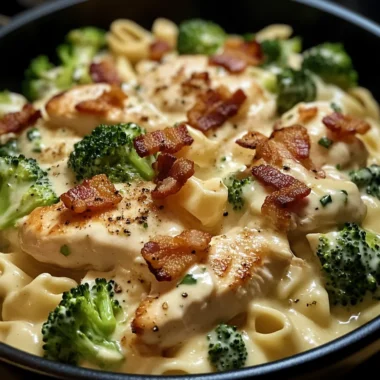 Creamy Garlic Butter Alfredo with Chicken, Bacon & Broccoli