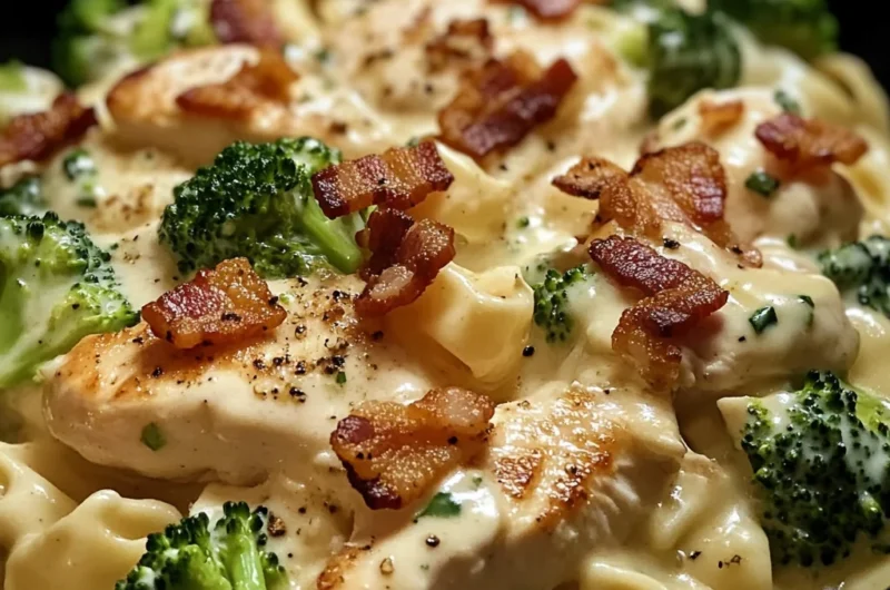 Creamy Garlic Butter Alfredo with Chicken, Bacon & Broccoli