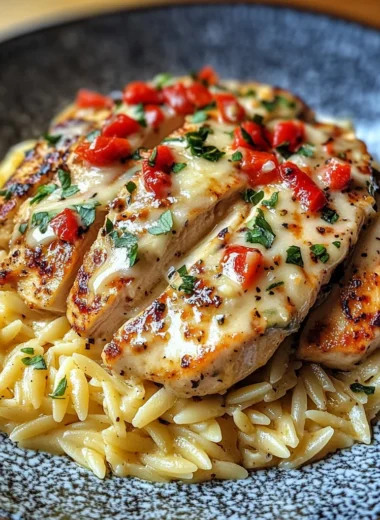 Creamy Garlic Butter Pepper Jack Chicken Orzo