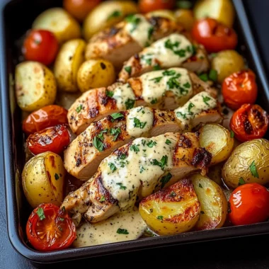 Creamy Garlic Chicken & Golden Potatoes Tray