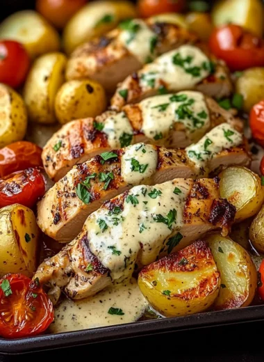 Creamy Garlic Chicken & Golden Potatoes Tray