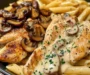 Creamy Garlic Mushroom Chicken with White Cheddar Parmesan Penne