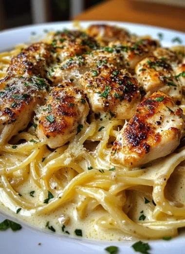 Creamy Garlic Parmesan Chicken Linguine with Mozzarella Garlic Sauce