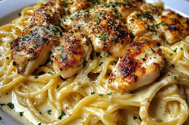 Creamy Garlic Parmesan Chicken Linguine with Mozzarella Garlic Sauce