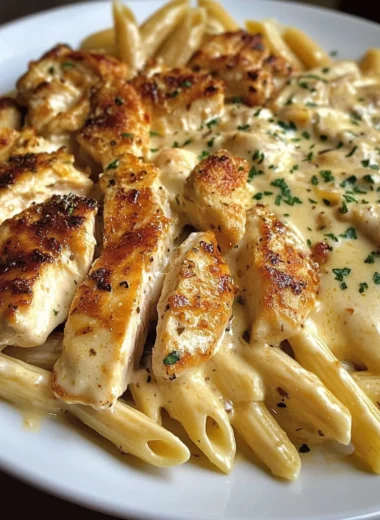 Creamy Garlic Parmesan Chicken Penne Pasta with Alfredo Sauce
