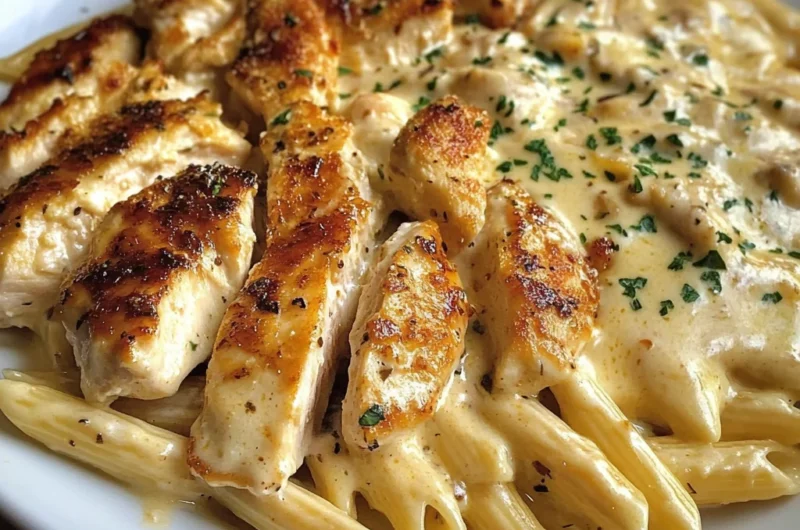 Creamy Garlic Parmesan Chicken Penne Pasta with Alfredo Sauce