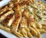 Creamy Garlic Parmesan Chicken Penne Pasta with Alfredo Sauce