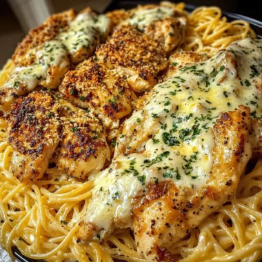 Creamy Garlic Parmesan Chicken with Cheesy Linguine