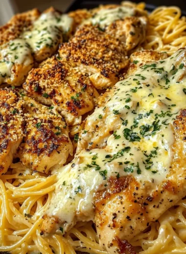 Creamy Garlic Parmesan Chicken with Cheesy Linguine
